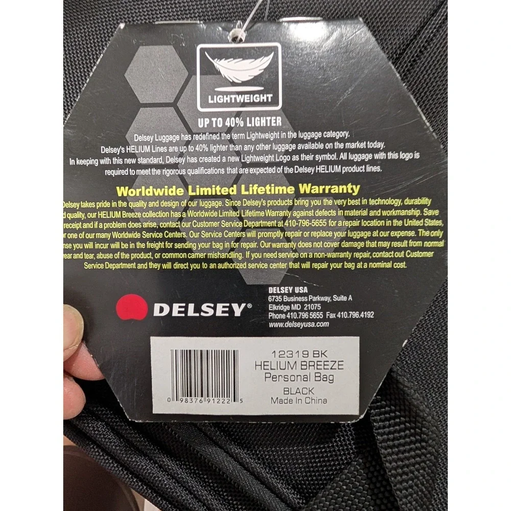 Delsey Helium Breeze Personal Bag Black 12319 BK‎ Travel Laptop Briefcase